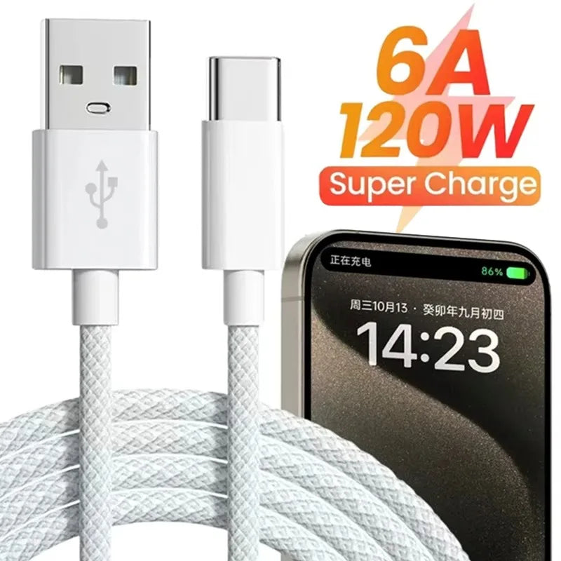 120W Type C Cell Phone Charging Cables Fast Charger USB A To Type C Nylon Braided Cord for Apple IPhone 16 15 Pro Max/16 15 Plus