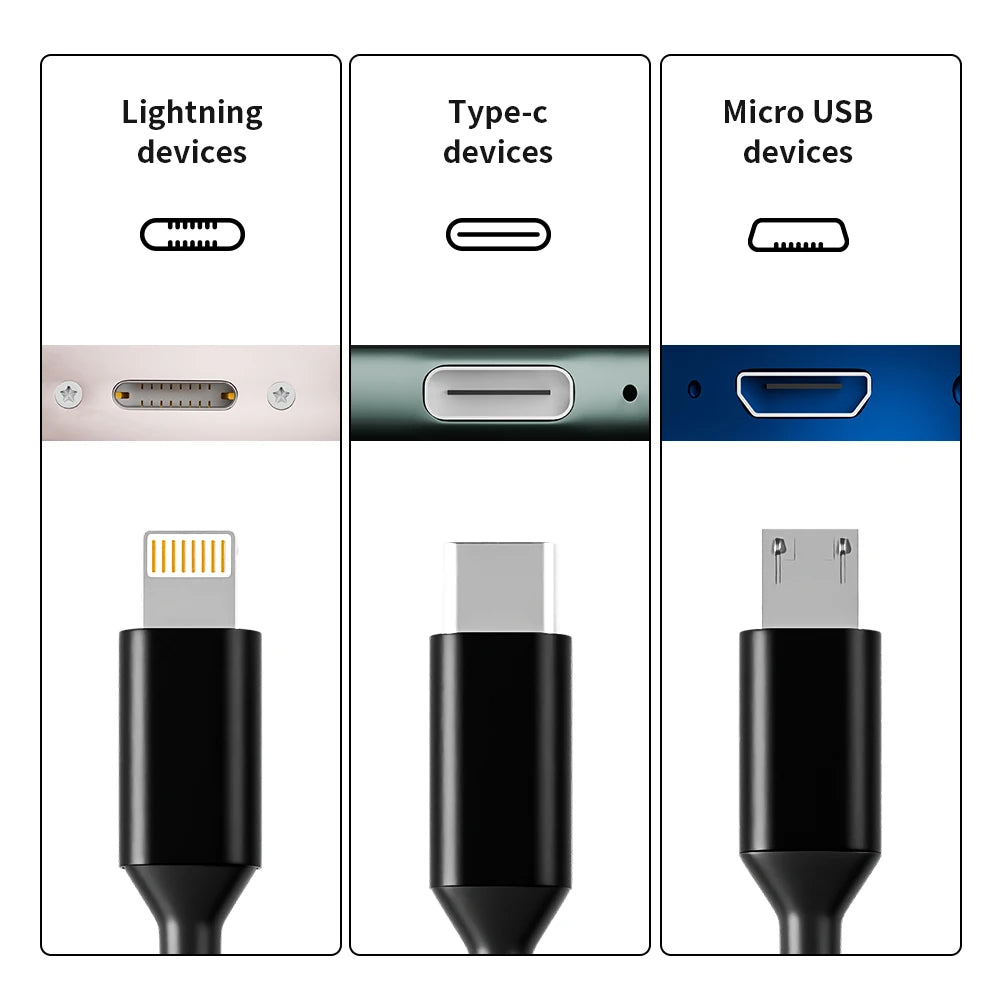 4pcs Charge Cable 3-in-1 Nylon Braided Multi Charge Cable for Multiple Devices USB Fast Charging with Type-C Micro USB IP Port
