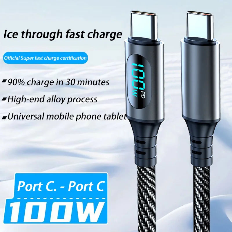 Fast Charge Cable LED Digital Display Nylon Cord Data Transmission