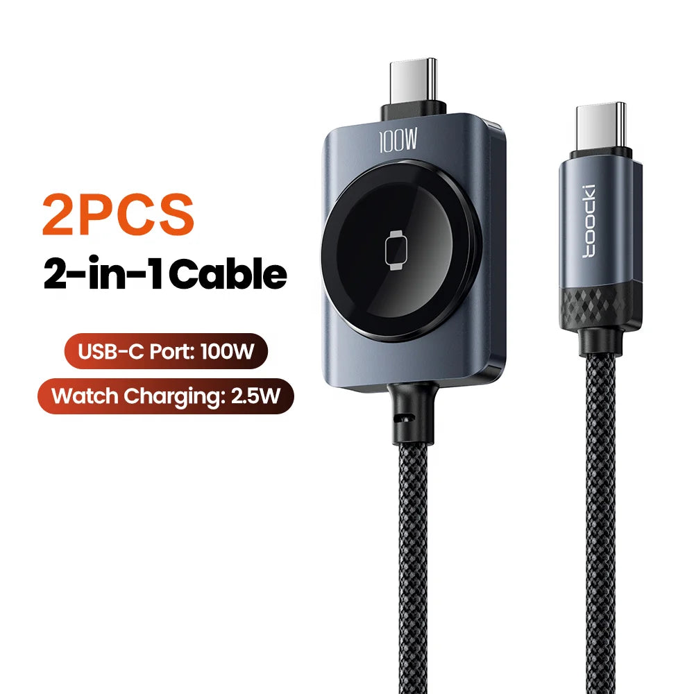 Essager 100W Fast Charging 2-in-1 Magnetic Cable for iPhone 17/16/15/14 Apple Watch Type-C to Type-C for Watch Charging
