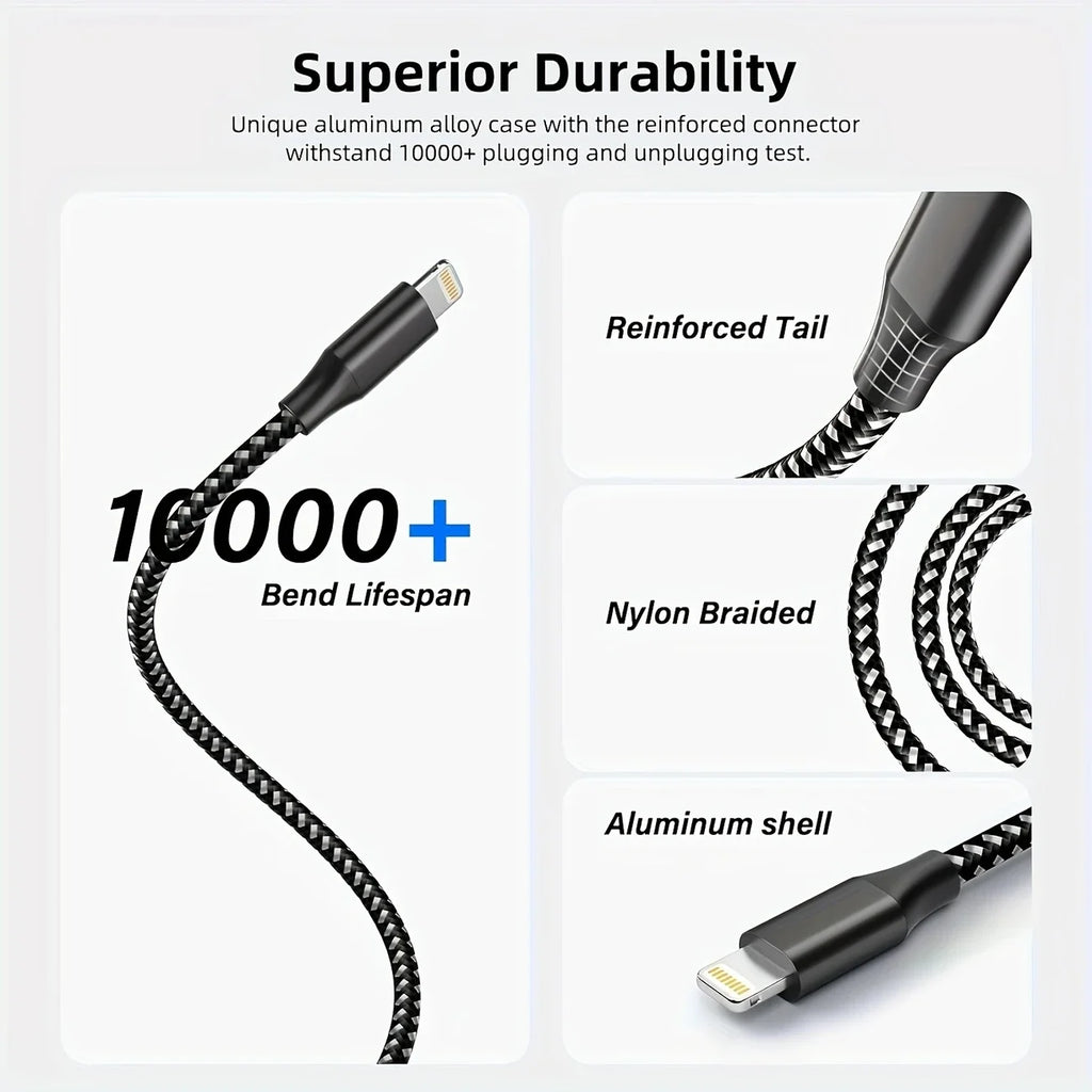 LAIHONEN MFi Certification 5pcs Charger Cable Nylon Braided Fast Charging for iPhone Cable Charger Fast, for iPhone 14 13 12 11
