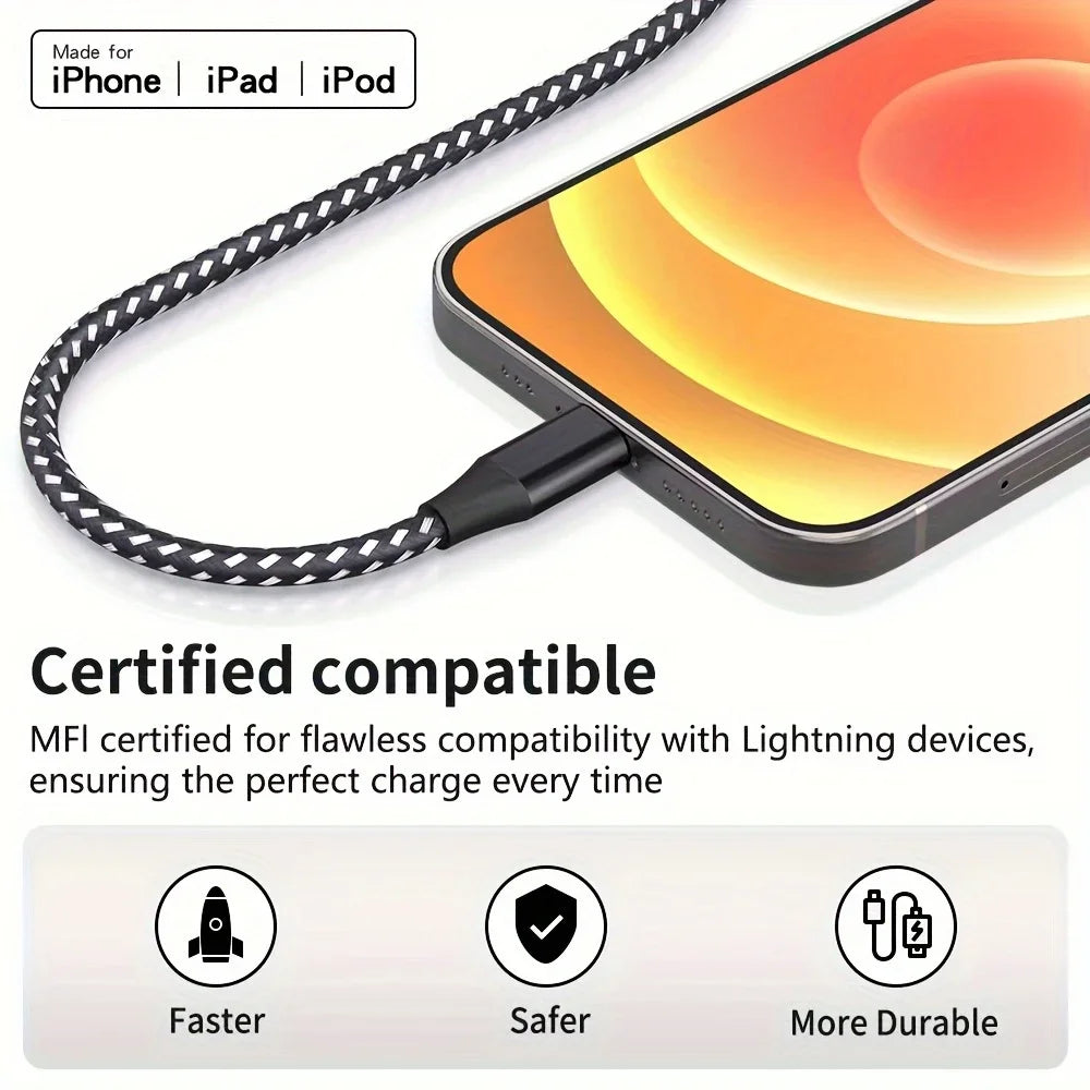 LAIHONEN MFi Certification 5pcs Charger Cable Nylon Braided Fast Charging for iPhone Cable Charger Fast, for iPhone 14 13 12 11