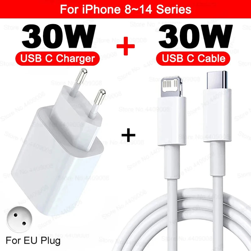US EU Adapter PD 40W Fast Charger For Apple iPhone 15 13 12 11 14 17 16 Pro Max Type C Charger Charging Cable Phone Accessories