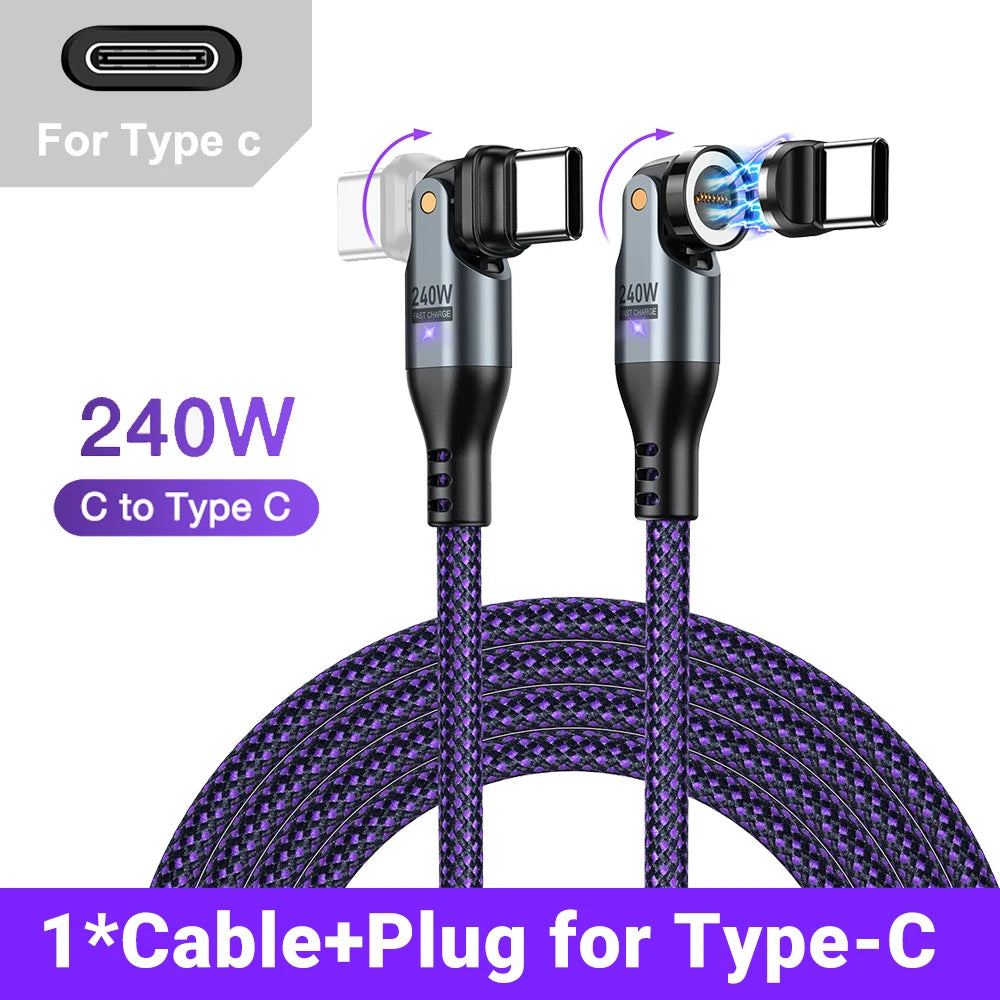 AUFU 240W Magnetic USB C To Type C Cable 100W 5A PD3.1 Fast Charging Wire For Macbook Laptop Mirco USB Magnet Charger Data Cord