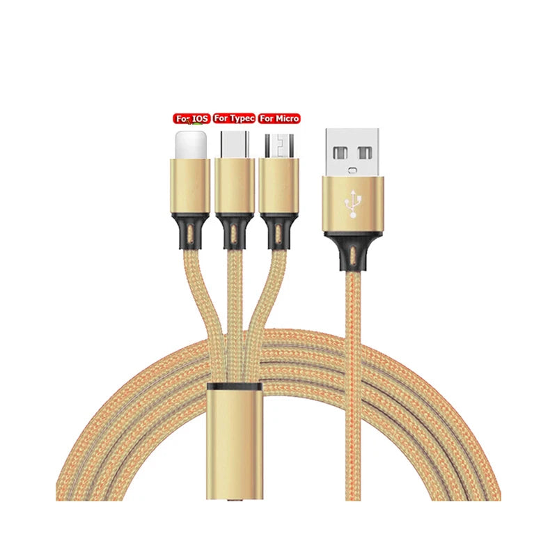 3 In 1 Micro USB Type C Charger Cable Multi Usb Port Multiple Usb Charging Cord Usbc Mobile Phone Wire For ios/Android/Type-C.