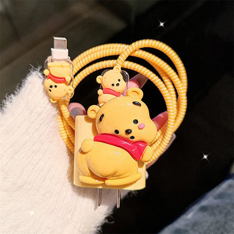 Case for Apple 18/20w Cartoon Winnie The Pooh Charger Protective Case for iPhone 16 15 14  Data Cable Head Bite Protector Shell