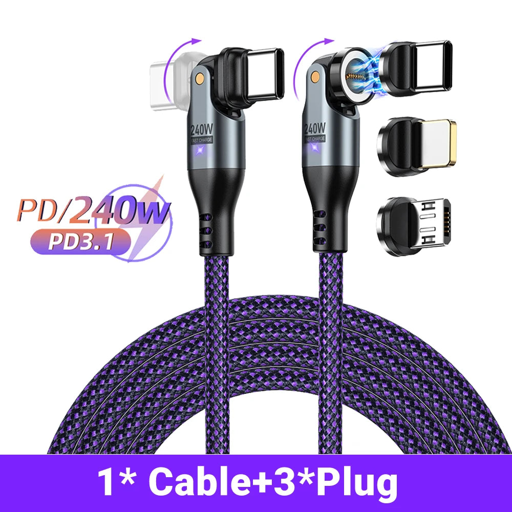 AUFU 240W Magnetic USB C To Type C Cable 100W 5A PD3.1 Fast Charging Wire For Macbook Laptop Mirco USB Magnet Charger Data Cord