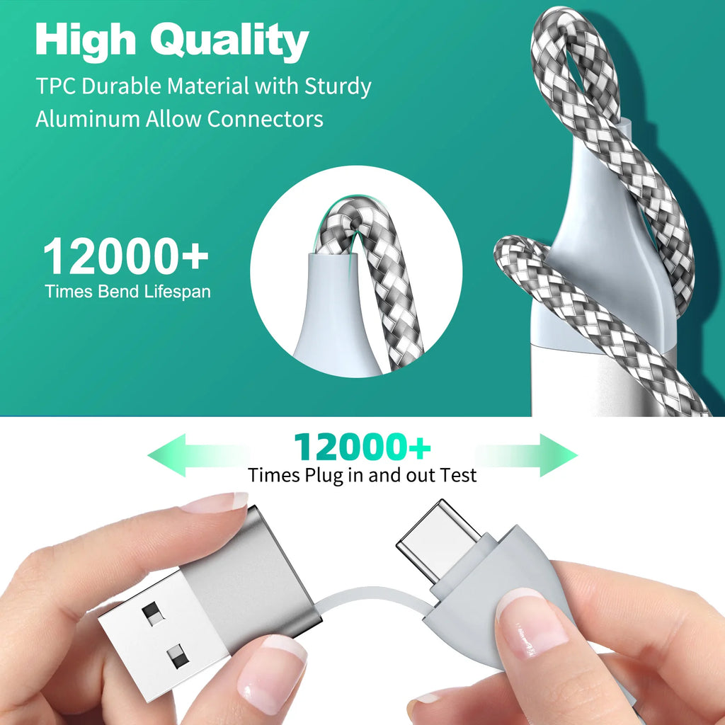 4 In 2 Magnetic Wireless Charger USB Type C Charging Cable Fast Charge for iPhone 15 /Apple iWatch 1-9 Ultra SE Watch Android