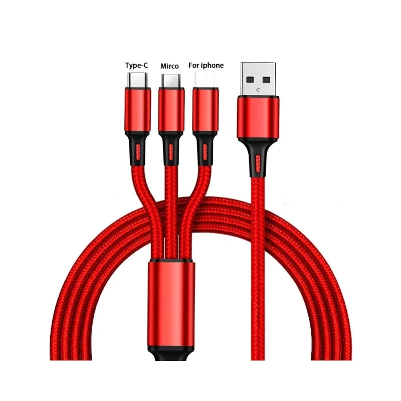 3 In 1 Micro USB Type C Charger Cable Multi Usb Port Multiple Usb Charging Cord Usbc Mobile Phone Wire For ios/Android/Type-C.