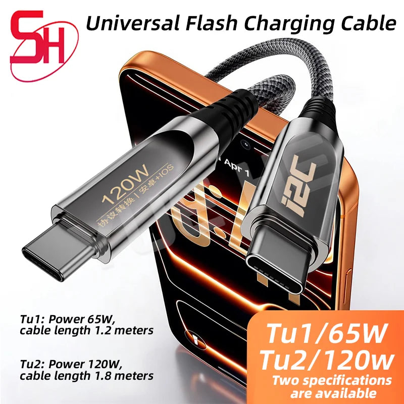 I2C Turbo TU2 TU1 1.2 Meters 120W 65W High Power Universal Flash Fast Charging Cable for IOS Android Mobile Phones Repair