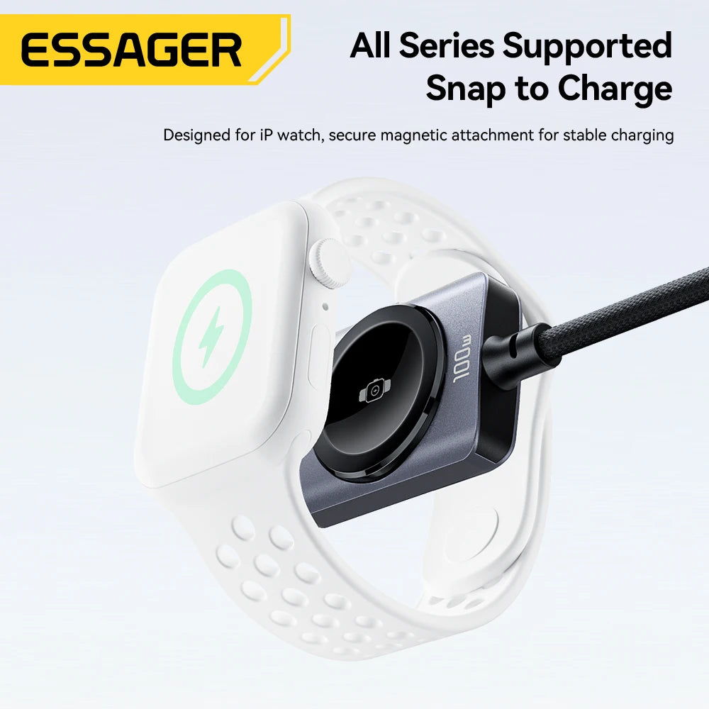 Essager 100W Fast Charging 2-in-1 Magnetic Cable for iPhone 17/16/15/14 Apple Watch Type-C to Type-C for Watch Charging