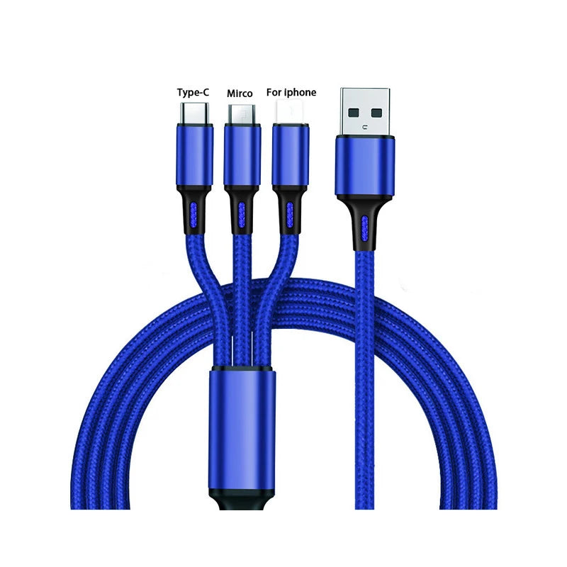 3 In 1 Micro USB Type C Charger Cable Multi Usb Port Multiple Usb Charging Cord Usbc Mobile Phone Wire For ios/Android/Type-C.