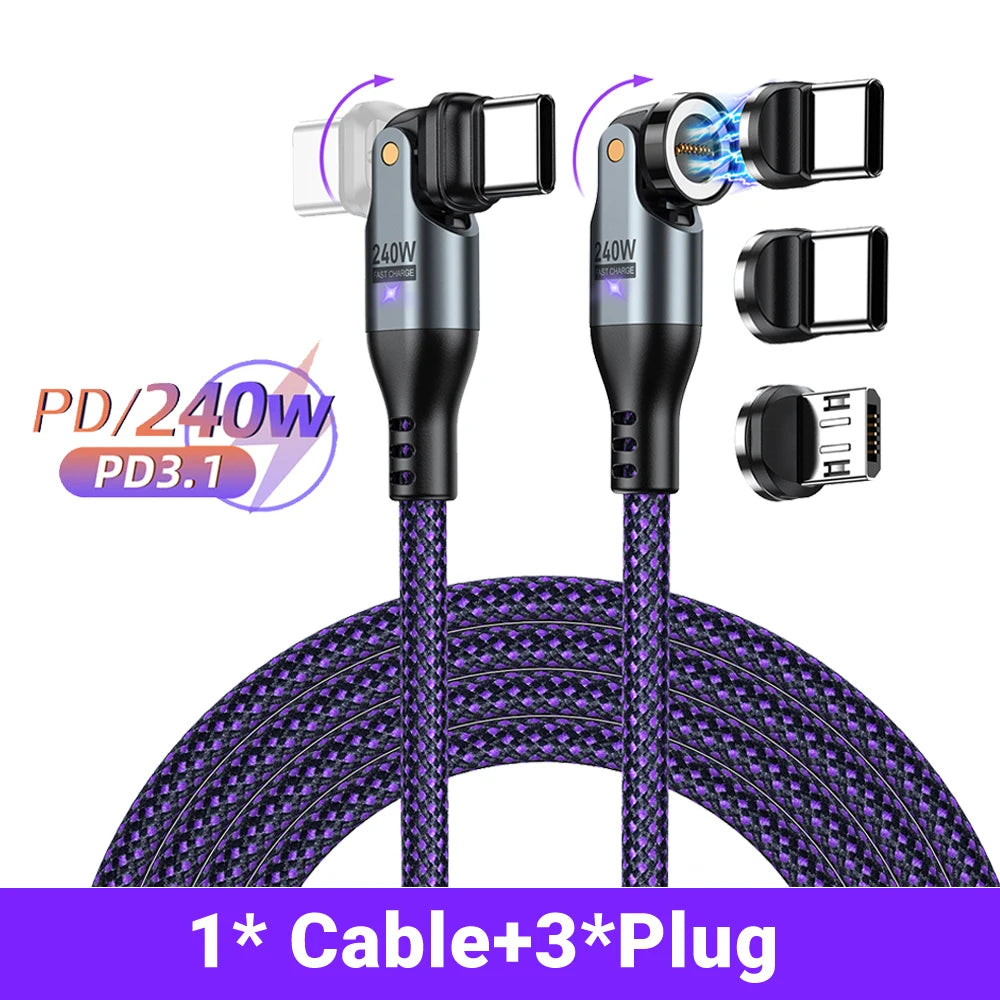 AUFU 9Pin 240W Magnetic Cable 5A Fast Charging Mirco USB Type C Cable For iPhone Xiaomi 540 Rotate Elbow Magnet Charge Data Cord