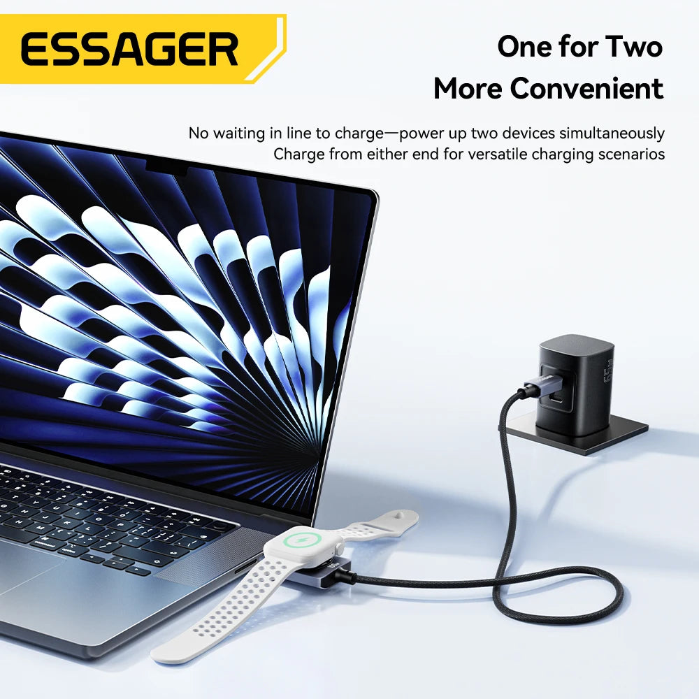 Essager 100W Fast Charging 2-in-1 Magnetic Cable for iPhone 17/16/15/14 Apple Watch Type-C to Type-C for Watch Charging