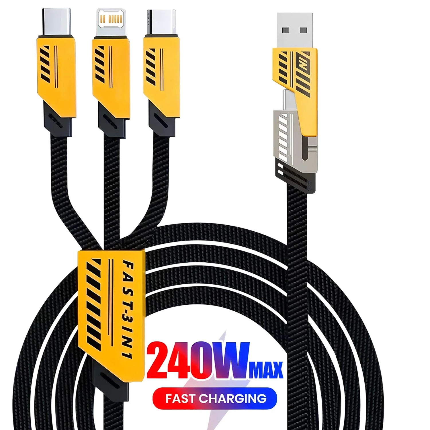 3 In 2 240W Fast Charging Cord For Micro USB Type C Charger Cable 1.2m Multi Usb Port Multiple Usb Charg Cord For iphone huawei