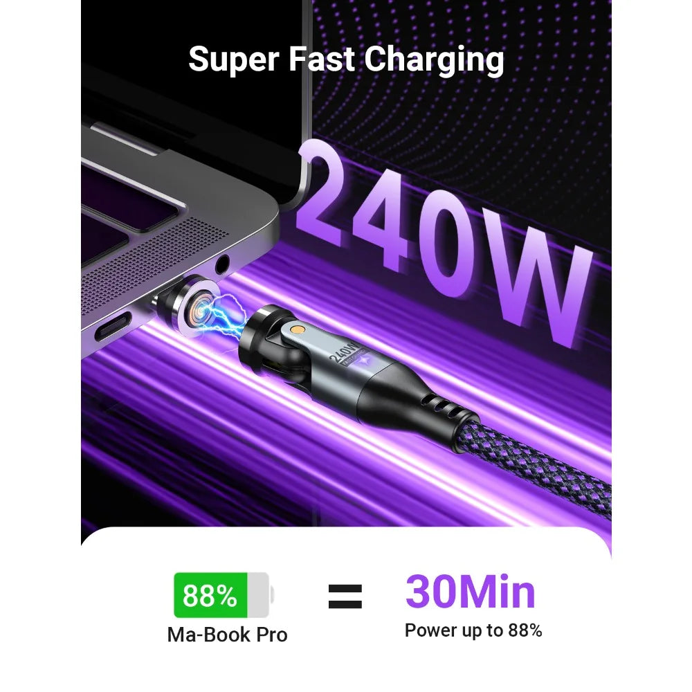 AUFU 9Pin 240W Magnetic Cable 5A Fast Charging Mirco USB Type C Cable For iPhone Xiaomi 540 Rotate Elbow Magnet Charge Data Cord