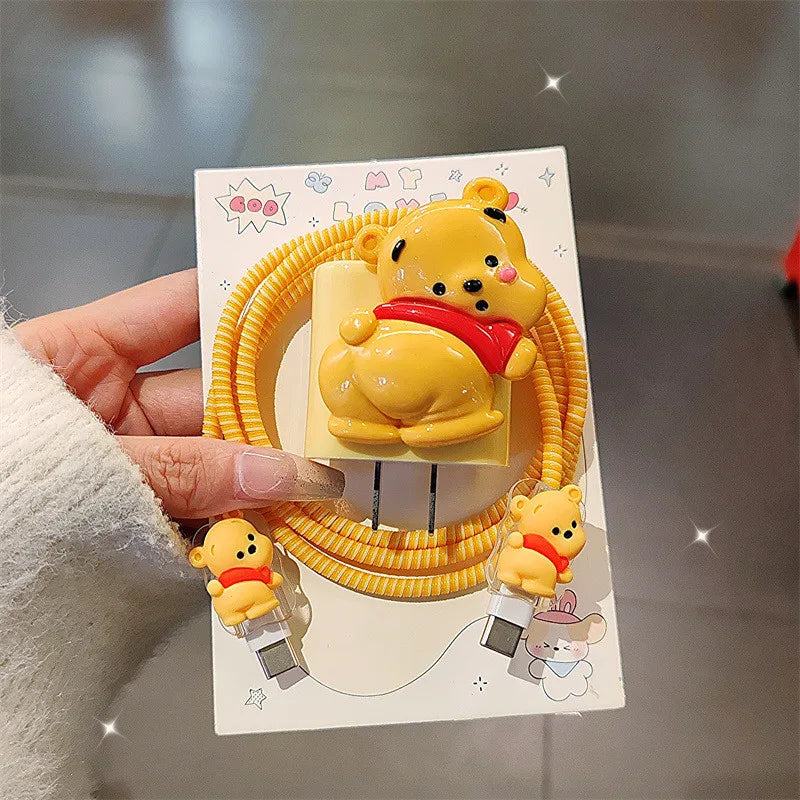 Case for Apple 18/20w Cartoon Winnie The Pooh Charger Protective Case for iPhone 16 15 14  Data Cable Head Bite Protector Shell
