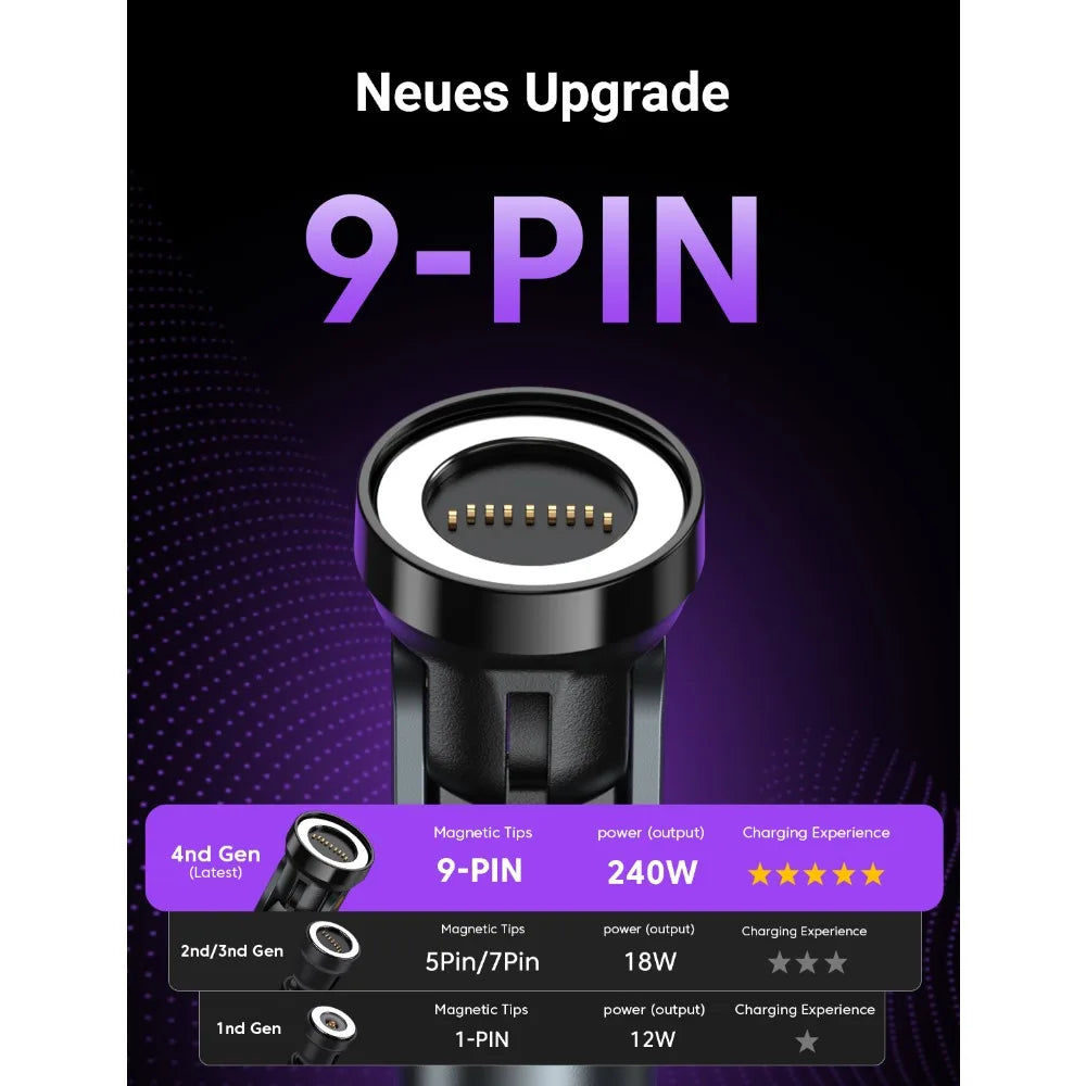 AUFU 9Pin 240W Magnetic Cable 5A Fast Charging Mirco USB Type C Cable For iPhone Xiaomi 540 Rotate Elbow Magnet Charge Data Cord