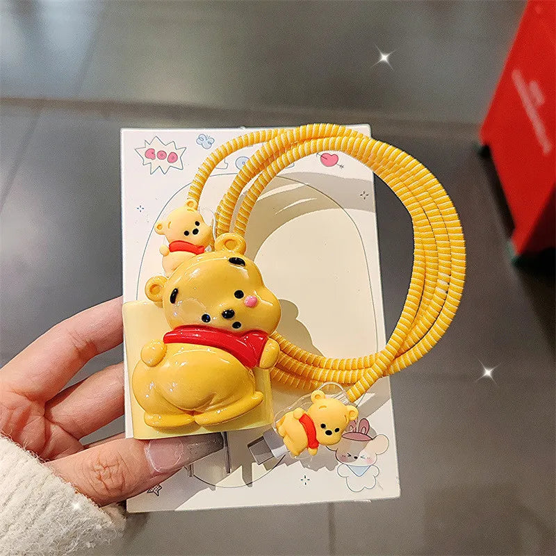 Case for Apple 18/20w Cartoon Winnie The Pooh Charger Protective Case for iPhone 16 15 14  Data Cable Head Bite Protector Shell