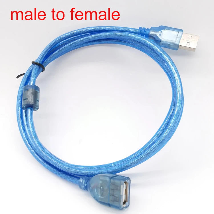 High Speed USB 2.0 Extension Cable 0.3M 1M 2M 3M 5M 10m Transparent Blue Male To Female / male USB Extension Cord Copper cable