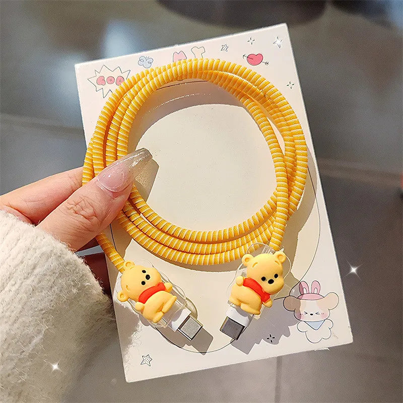 Case for Apple 18/20w Cartoon Winnie The Pooh Charger Protective Case for iPhone 16 15 14  Data Cable Head Bite Protector Shell