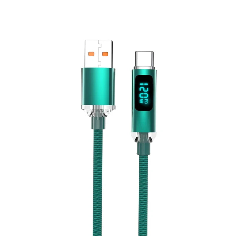 New 120W Super Fast Charging Cable USB A To Type C LED Digital Display For Redmi Xiaomi Huawei Fast Charging Data Cord