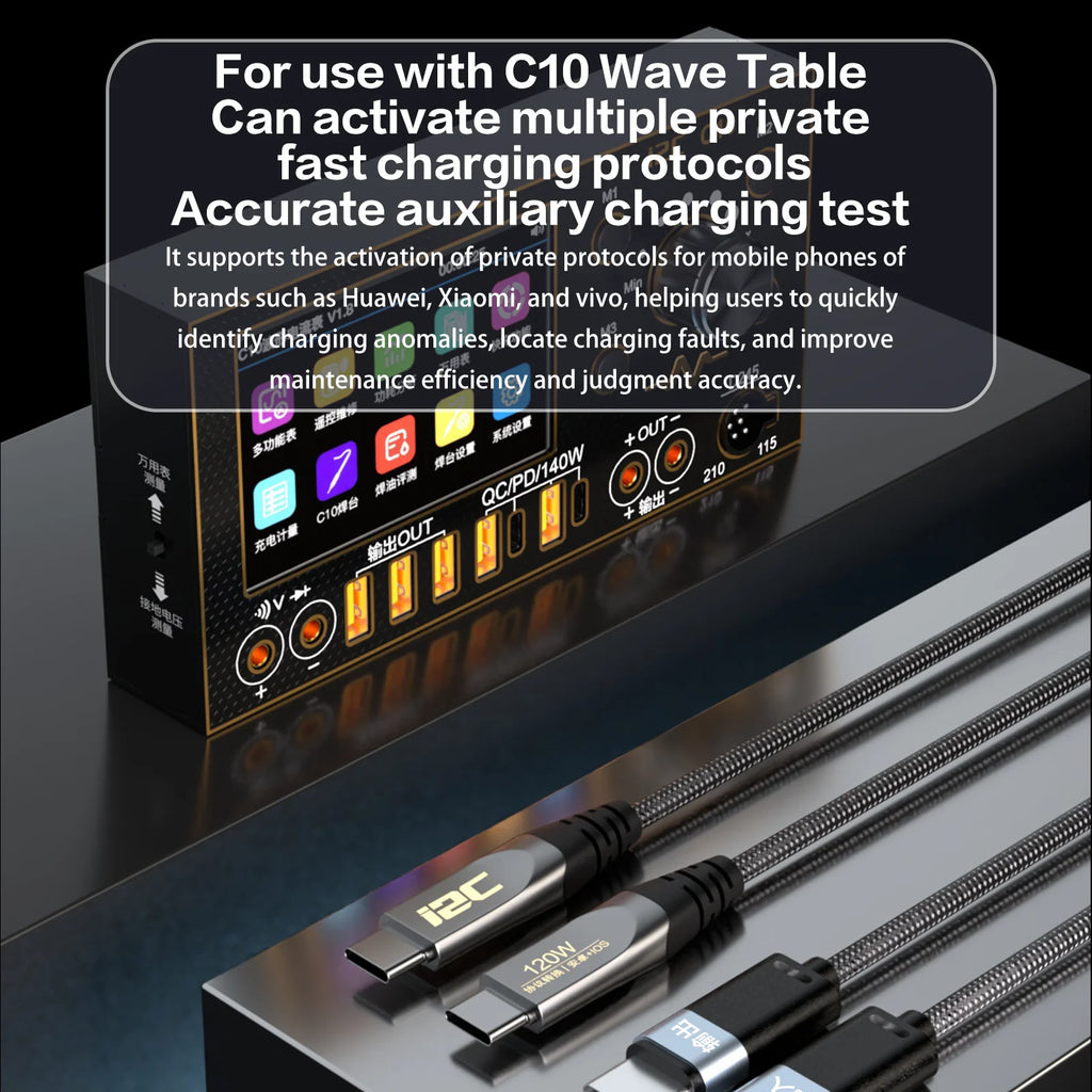 I2C Turbo TU2 TU1 1.2 Meters 120W 65W High Power Universal Flash Fast Charging Cable for IOS Android Mobile Phones Repair