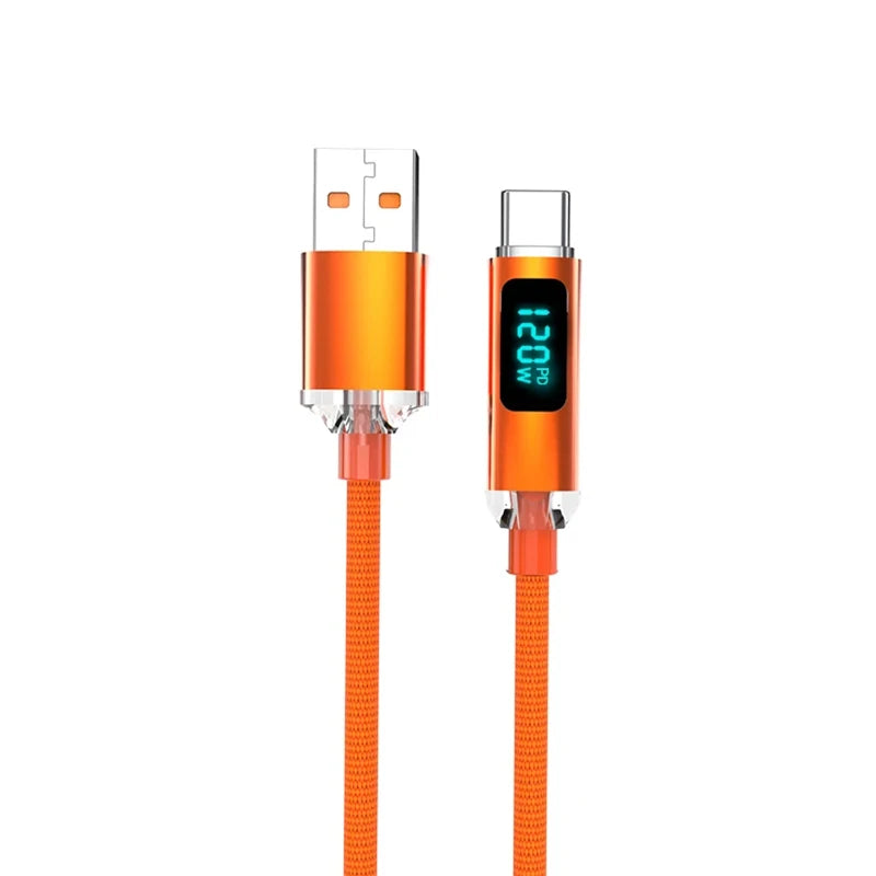 New 120W Super Fast Charging Cable USB A To Type C LED Digital Display For Redmi Xiaomi Huawei Fast Charging Data Cord