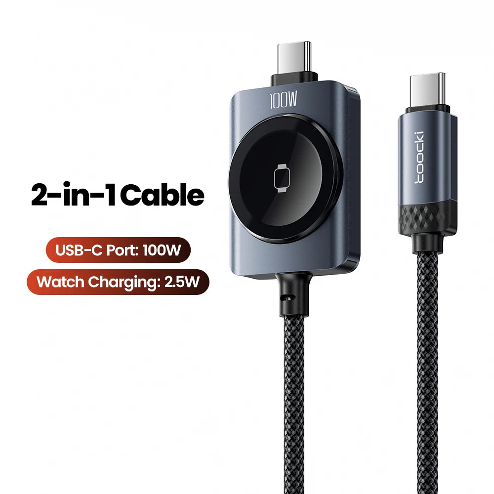 Essager 100W Fast Charging 2-in-1 Magnetic Cable for iPhone 17/16/15/14 Apple Watch Type-C to Type-C for Watch Charging