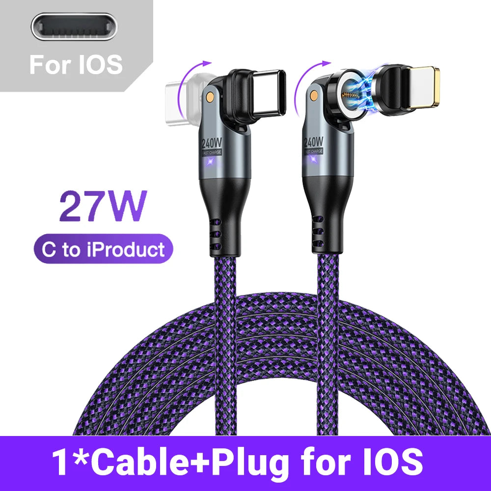 AUFU 240W Magnetic USB C To Type C Cable 100W 5A PD3.1 Fast Charging Wire For Macbook Laptop Mirco USB Magnet Charger Data Cord