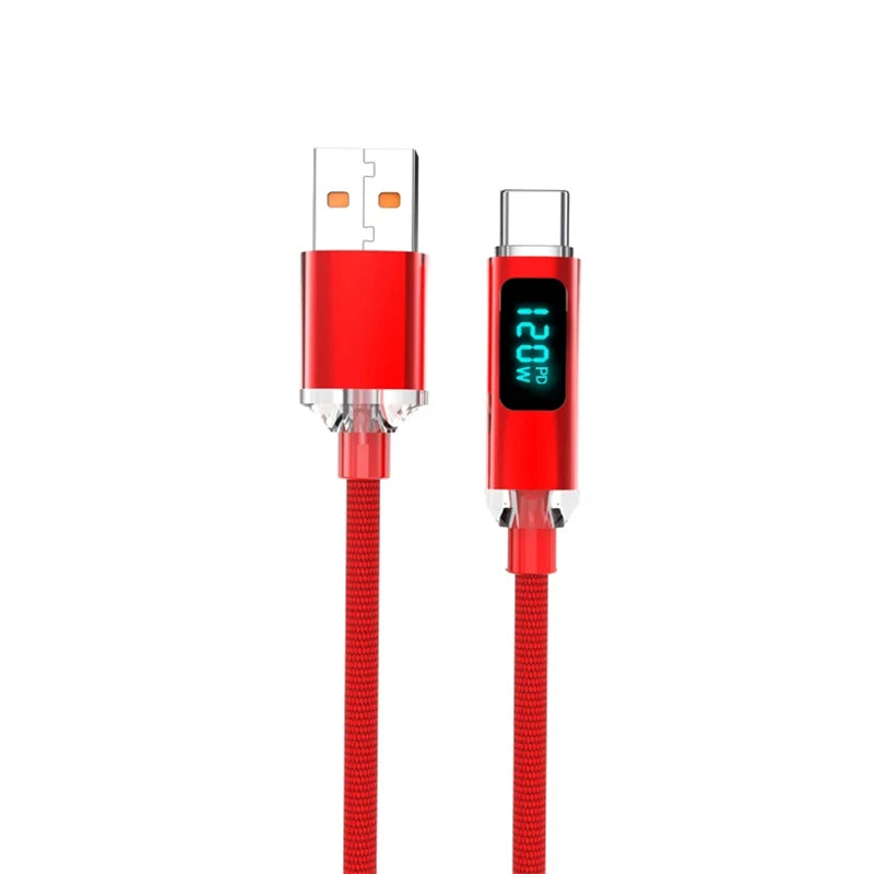 New 120W Super Fast Charging Cable USB A To Type C LED Digital Display For Redmi Xiaomi Huawei Fast Charging Data Cord
