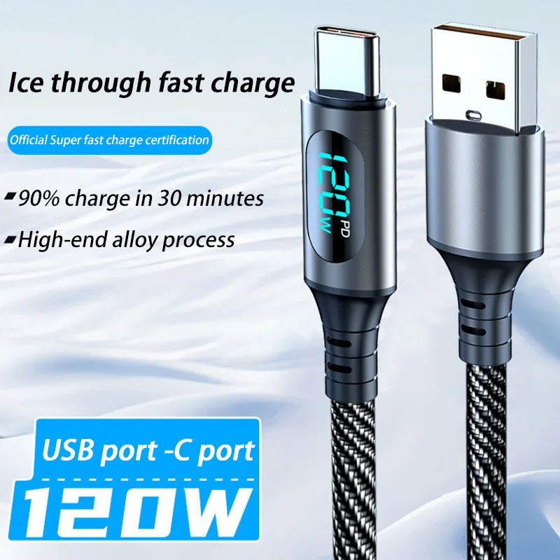Fast Charge Cable LED Digital Display Nylon Cord Data Transmission