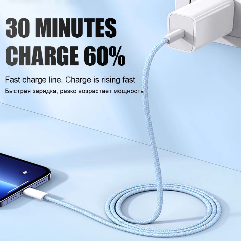 1-50Pcs 60W Type C Weaving Cable For Apple iPhone 14 13 12 11 15 17 16 Pro Max Plus USB C Fast Charging Cable Phone Accessories