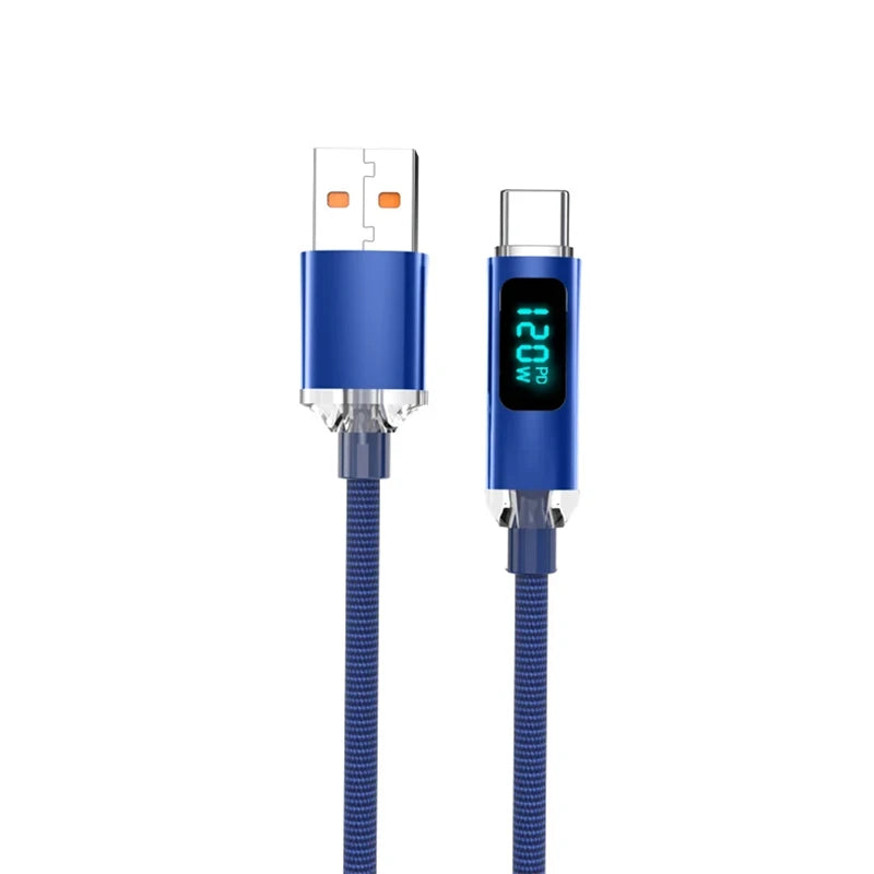 New 120W Super Fast Charging Cable USB A To Type C LED Digital Display For Redmi Xiaomi Huawei Fast Charging Data Cord