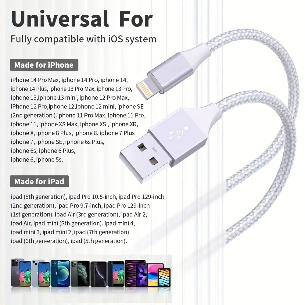 LAIHONEN MFi Certification 5pcs Charger Cable Nylon Braided Fast Charging for iPhone Cable Charger Fast, for iPhone 14 13 12 11