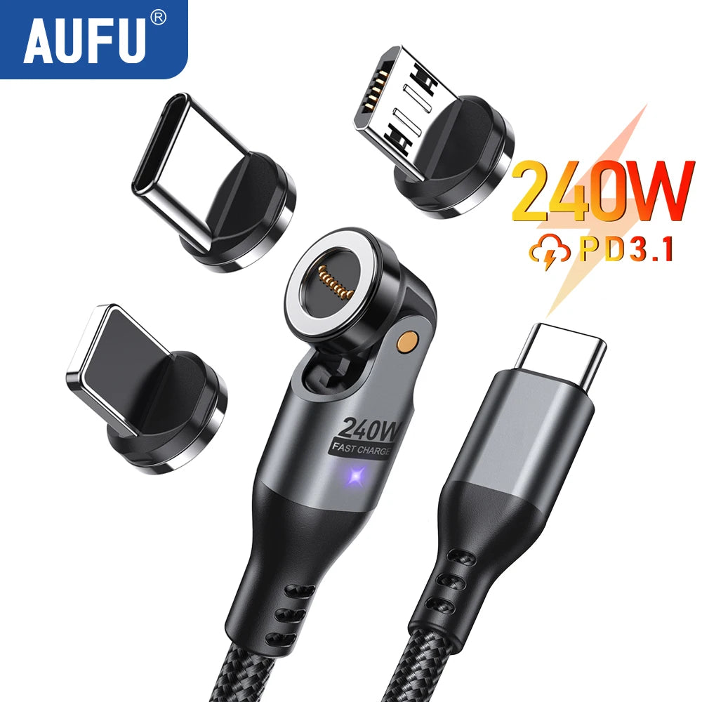 AUFU 240W Magnetic USB-C to USB-C Cable 5A Fast Charging Type C Cable For MacBook Samsung iPhone 16 15 USB-C Magnet Charger Cord