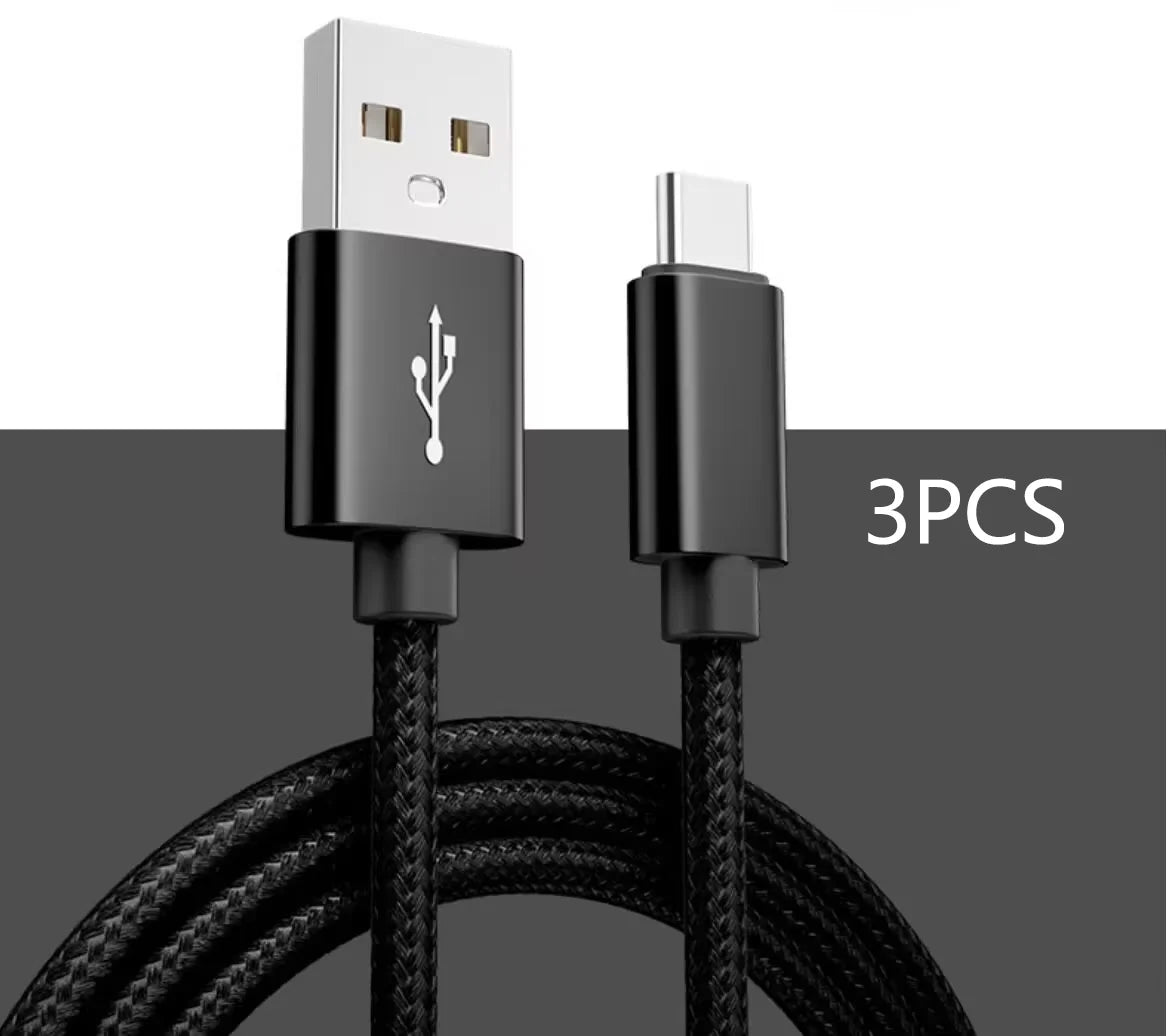 1/3PCS USB to Type C fast charging cable, suitable for braided charging cables of Android,Samsung, Redmi,and other mobile phones