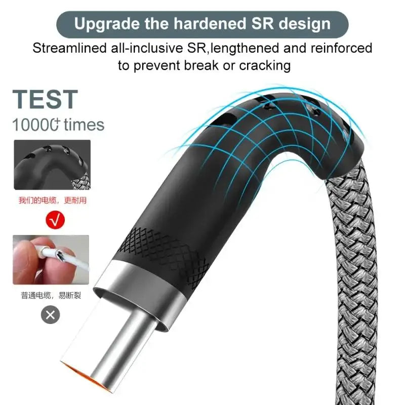 1/2/3/5/8m Extended 6A Super Fast Charging Extra Long Charging Cable USB Type C For iPhone Samsung Fully Compatible Data Cable