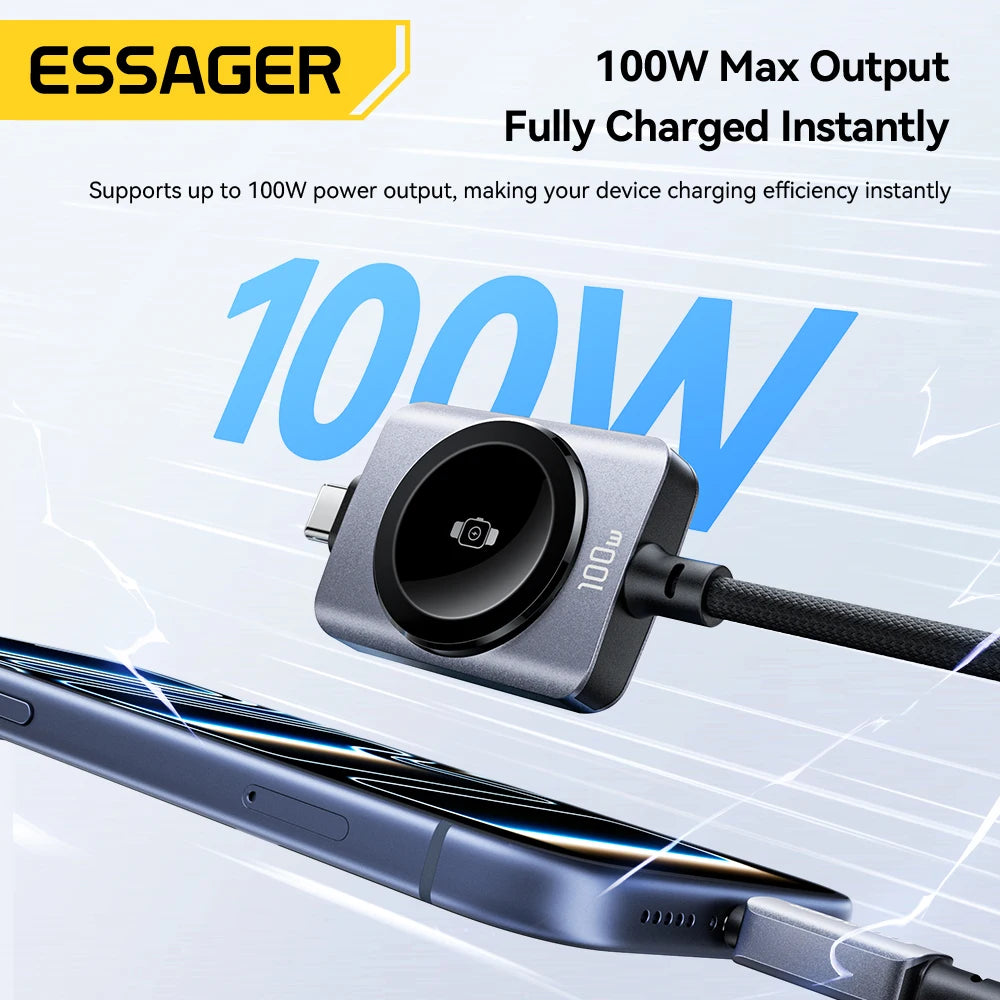 Essager 100W Fast Charging 2-in-1 Magnetic Cable for iPhone 17/16/15/14 Apple Watch Type-C to Type-C for Watch Charging