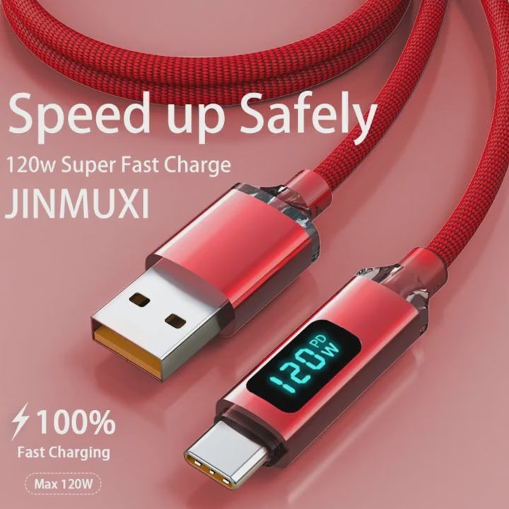 New 120W Super Fast Charging Cable USB A To Type C LED Digital Display For Redmi Xiaomi Huawei Fast Charging Data Cord