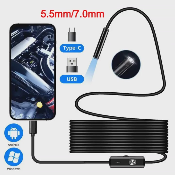 5.5/7.0MM Type-C Endoscope Camera IP67 Waterproof with 6 Adjustable LEDs USB Android Flexible Inspection Borescope for Phone PC