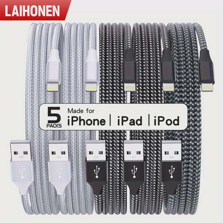 LAIHONEN MFi Certification 5pcs Charger Cable Nylon Braided Fast Charging for iPhone Cable Charger Fast, for iPhone 14 13 12 11