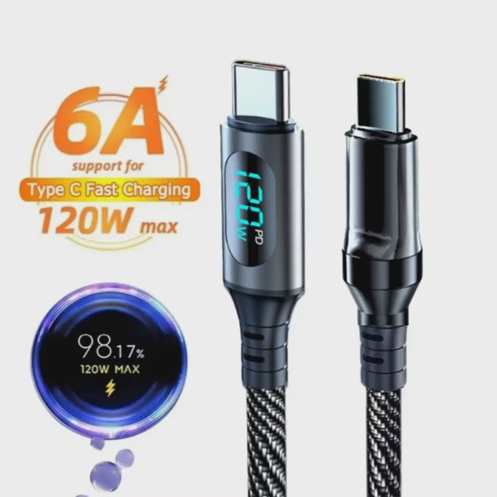 Fast Charge Cable LED Digital Display Nylon Cord Data Transmission