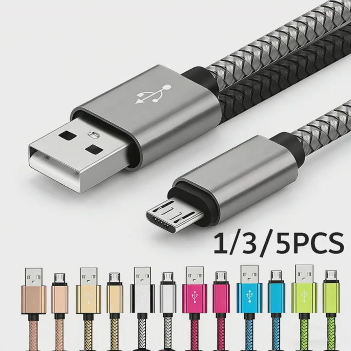 Micro USB Cable Data Sync 2A Fast Charging 1/3/5pcs Nylon Braided Charger Cable For Samsung Huawei HTC Android USB Micro Phone