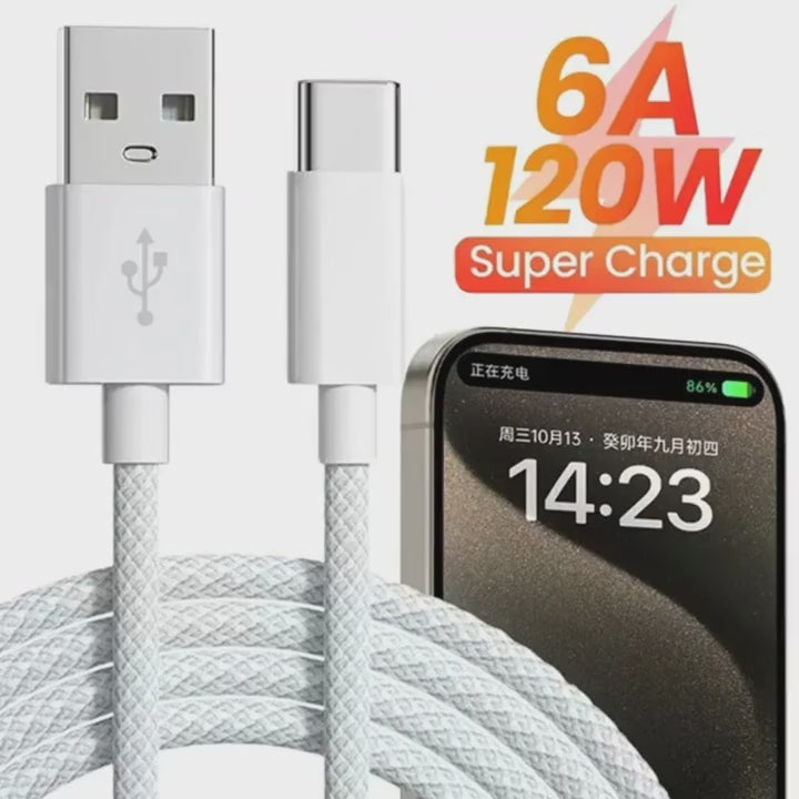 120W Type C Cell Phone Charging Cables Fast Charger USB A To Type C Nylon Braided Cord for Apple IPhone 16 15 Pro Max/16 15 Plus
