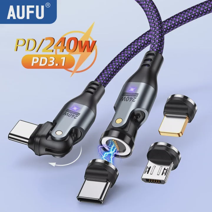AUFU 240W Magnetic USB C To Type C Cable 100W 5A PD3.1 Fast Charging Wire For Macbook Laptop Mirco USB Magnet Charger Data Cord