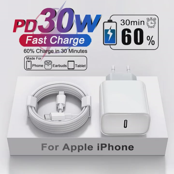 US EU Adapter PD 40W Fast Charger For Apple iPhone 15 13 12 11 14 17 16 Pro Max Type C Charger Charging Cable Phone Accessories
