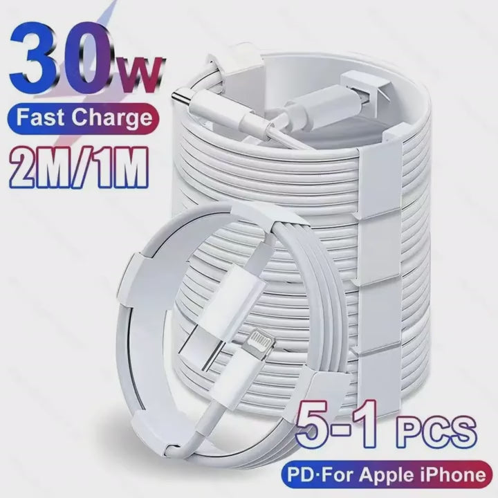 5-1pcs 30W Fast Charging Cable Foe iPhone 13 12 11 14 Pro Max Mini USB C Cable For X XR XS MAX 7 8 14 Plus 6