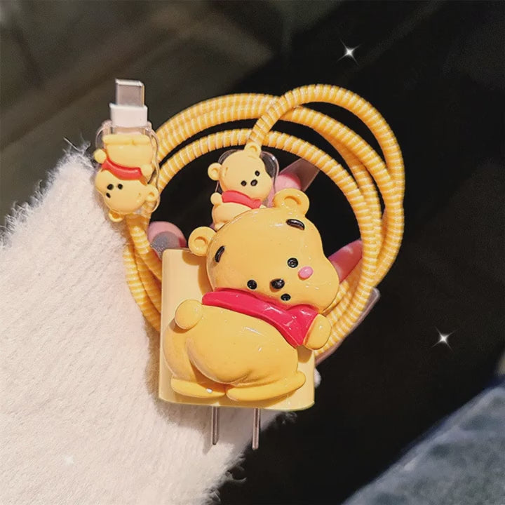 Case for Apple 18/20w Cartoon Winnie The Pooh Charger Protective Case for iPhone 16 15 14  Data Cable Head Bite Protector Shell