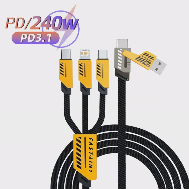3 In 2 240W Fast Charging Cord For Micro USB Type C Charger Cable 1.2m Multi Usb Port Multiple Usb Charg Cord For iphone huawei